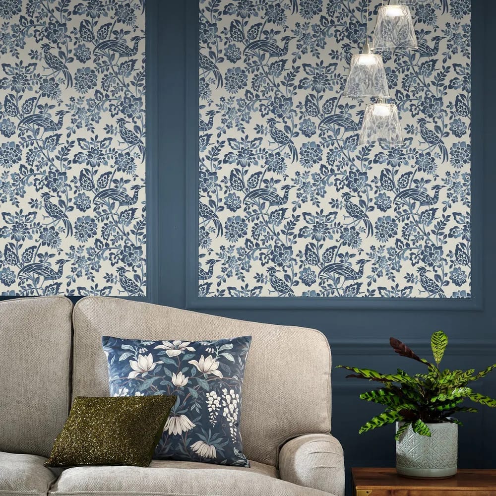 Adain Palace Dark Seaspray Blue Wallpaper roomset