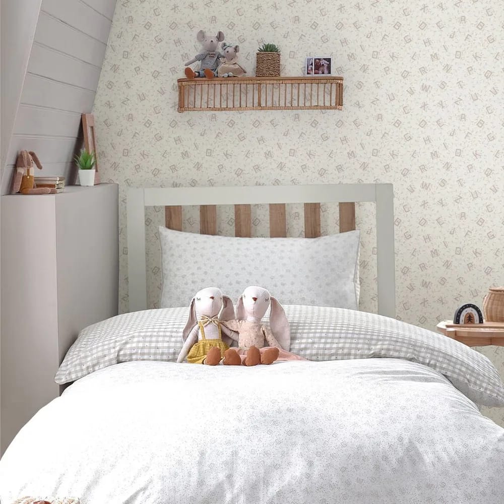 Alphabet Dove Grey Wallpaper roomset