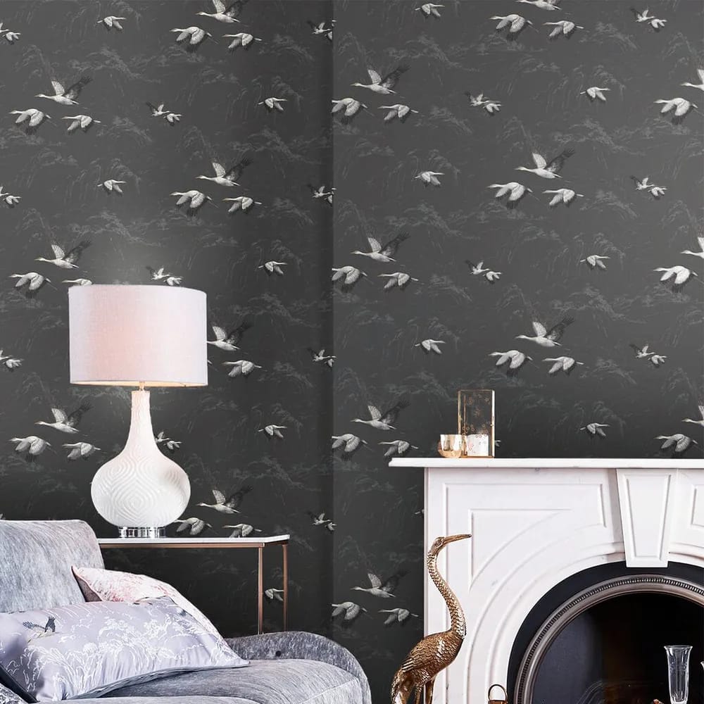 Animalia Dark Steel Wallpaper roomset