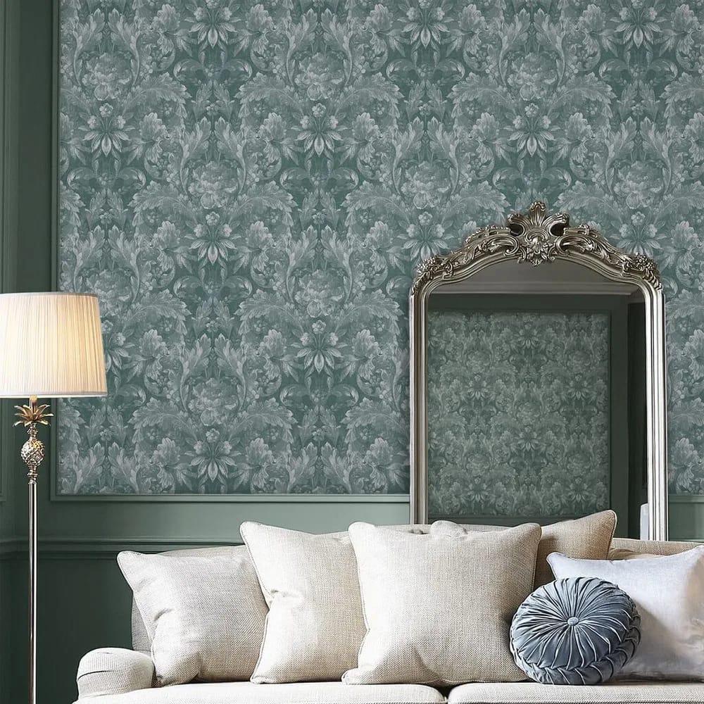 Apolline Jade Green Wallpaper roomset