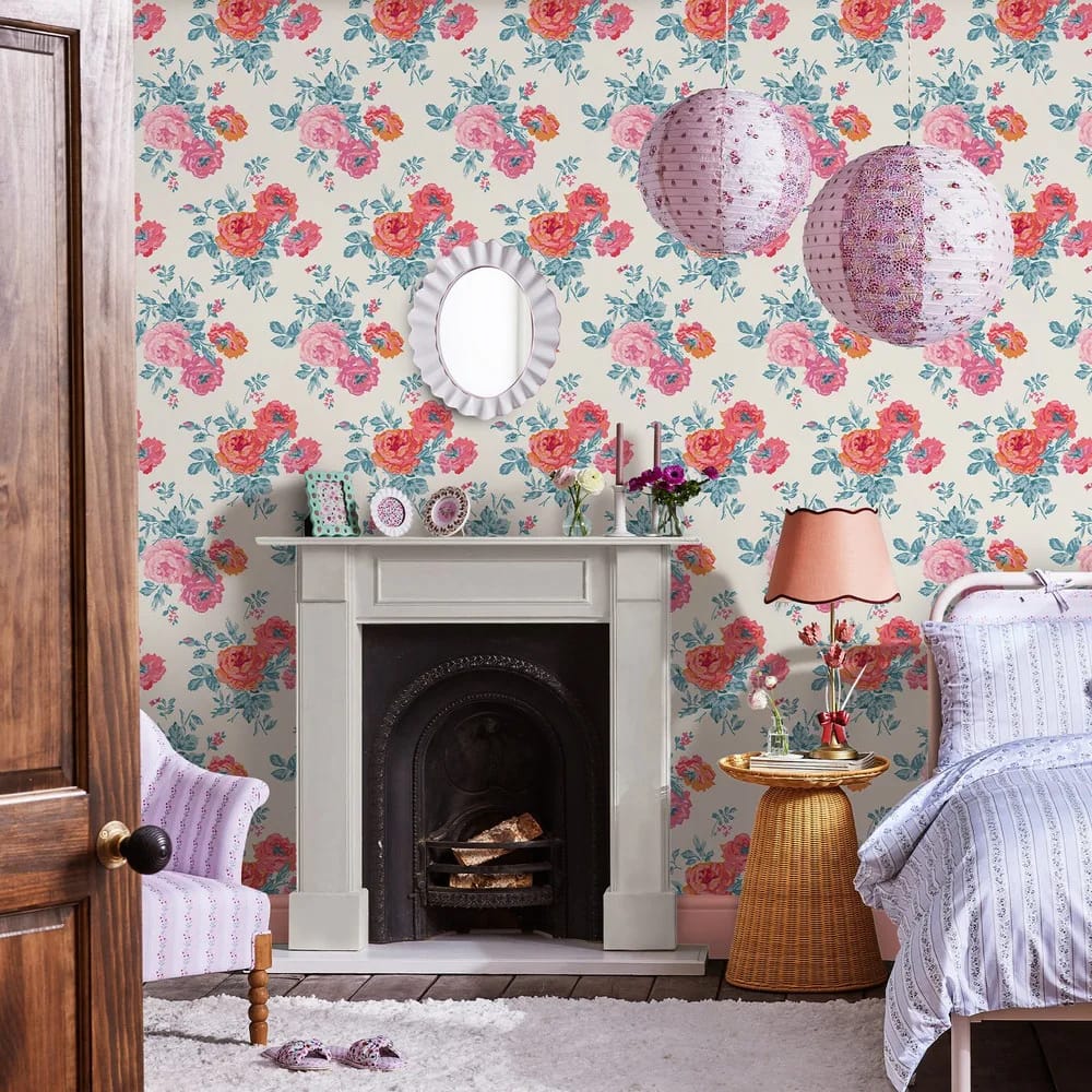 Archive Rose Blue & Pink Wallpaper roomset
