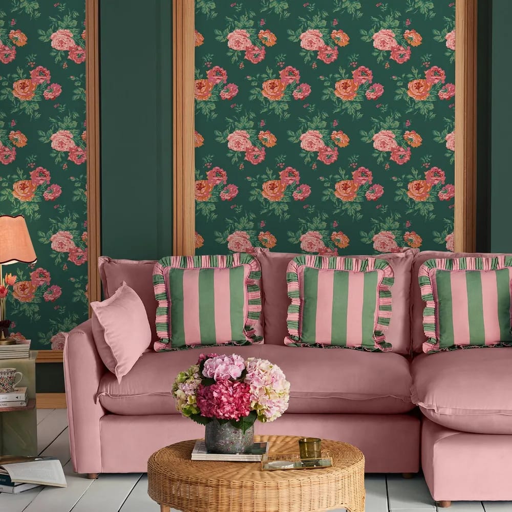 Archive Rose Green Wallpaper roomset