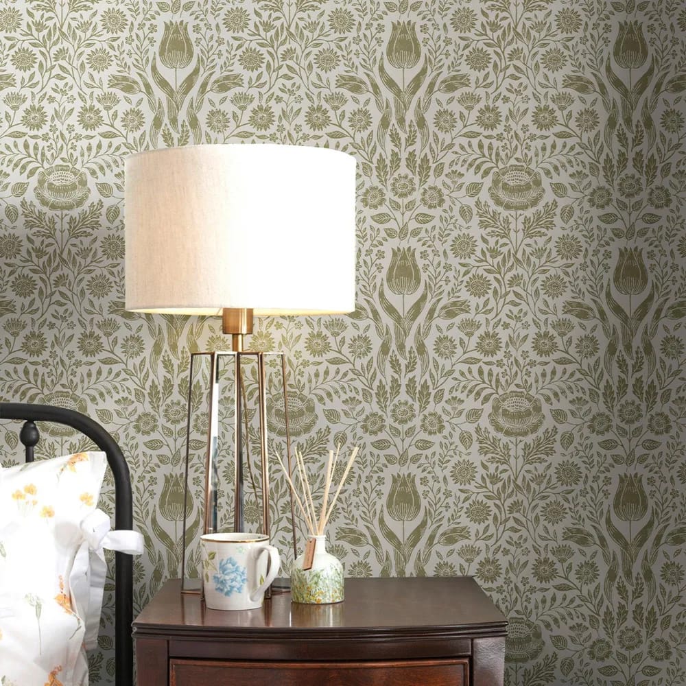 Ashstead Damask Hedgerow Wallpaper roomset