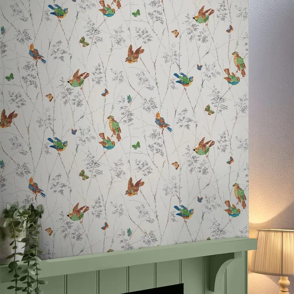 Aviary Natural Wallpaper roomset