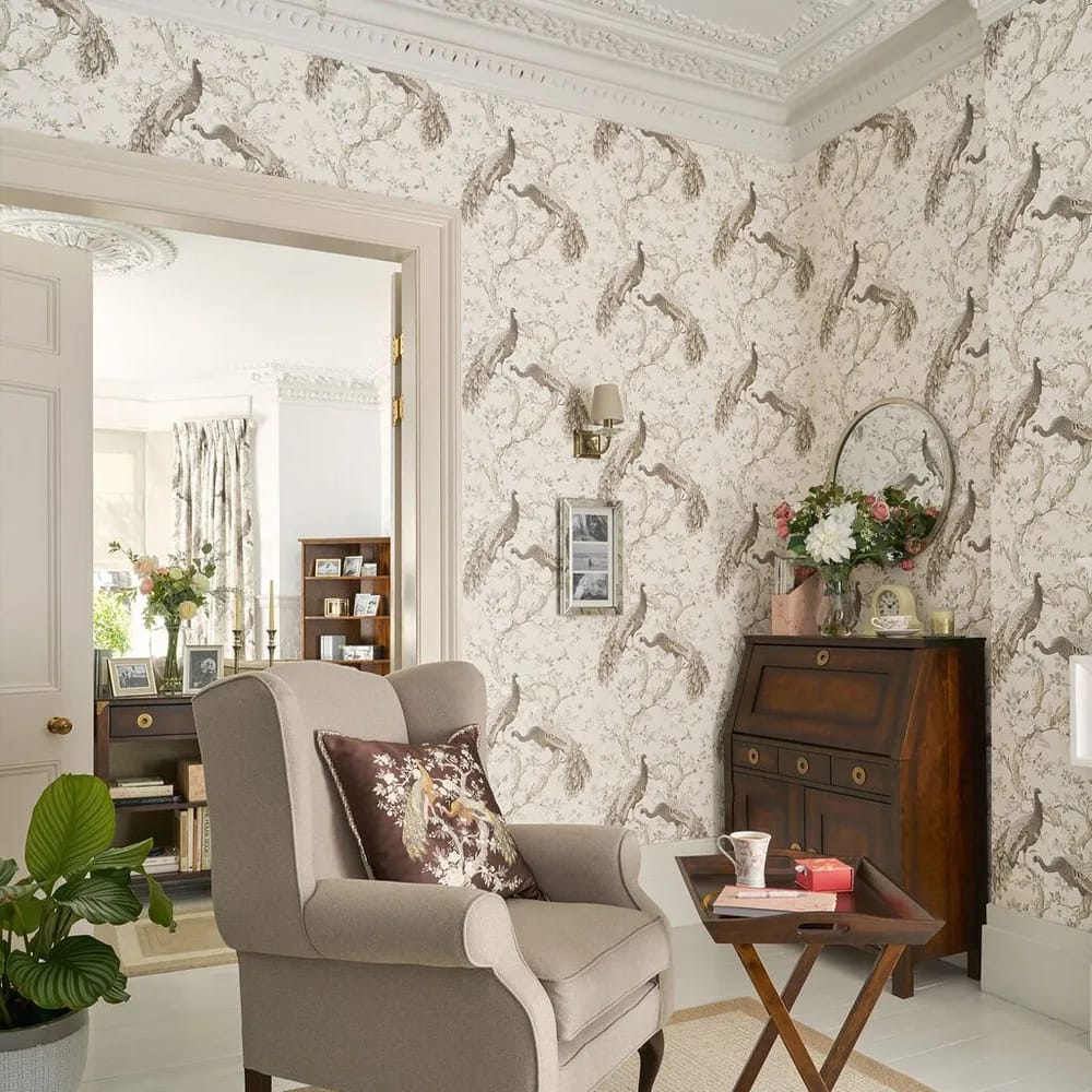 Belvedere Soft Truffle Wallpaper roomset