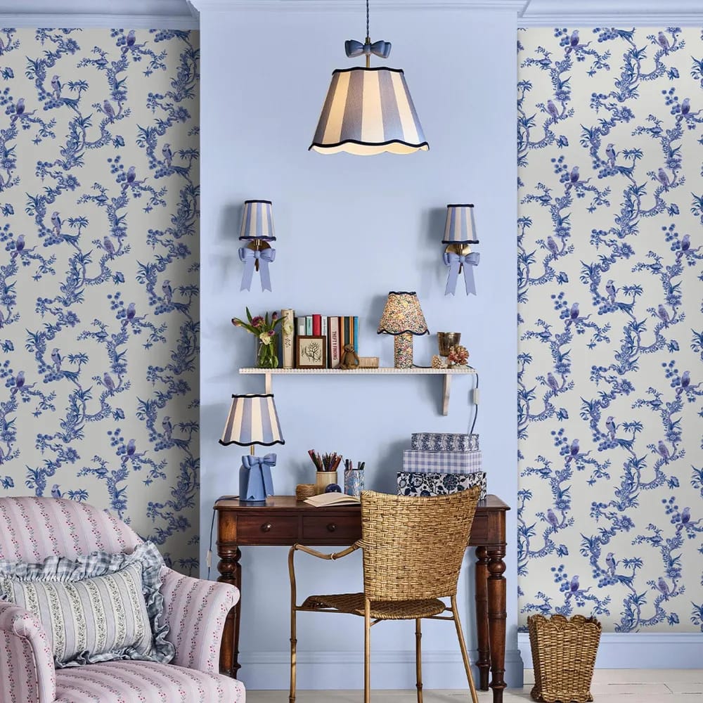 Birds & Berries Blue Wallpaper roomset