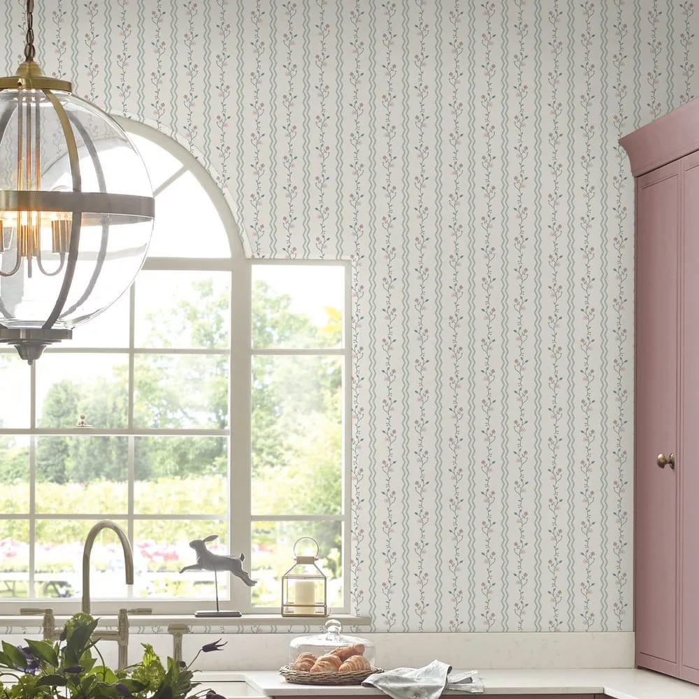 Blencow Stripe Dark Duck Egg Blue Wallpaper roomset