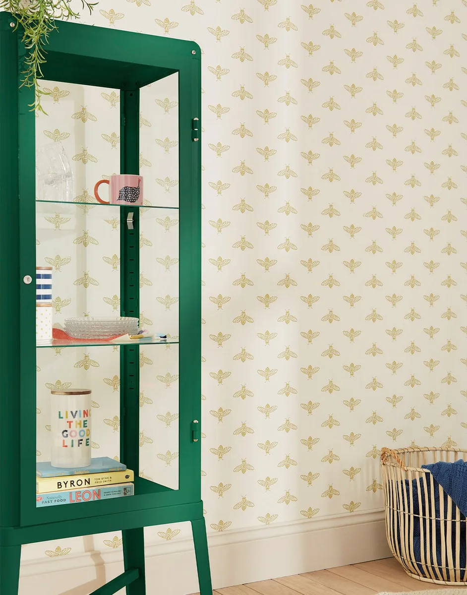 Block Print Bee Wallpaper roomset