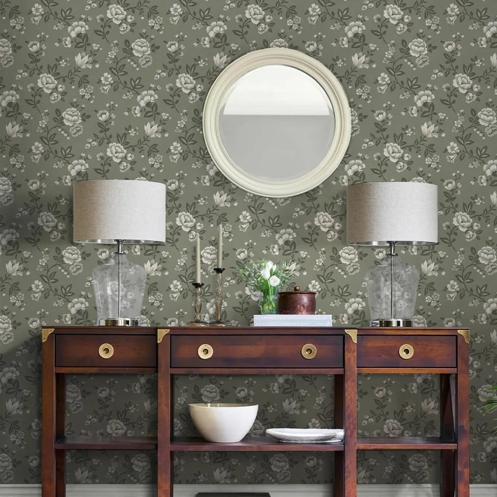 Bradenbury Trail Antique Green Wallpaper roomset