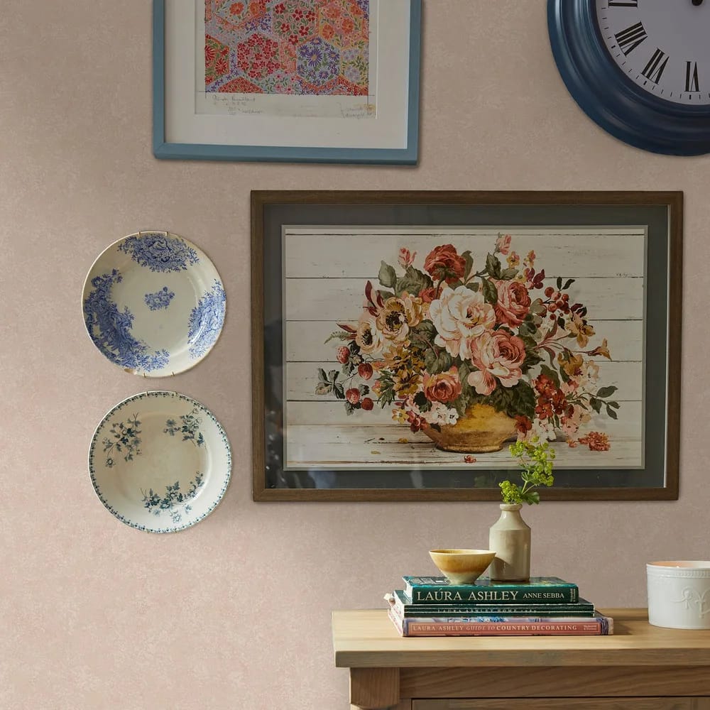 Brindley Plaster Pink Wallpaper roomset