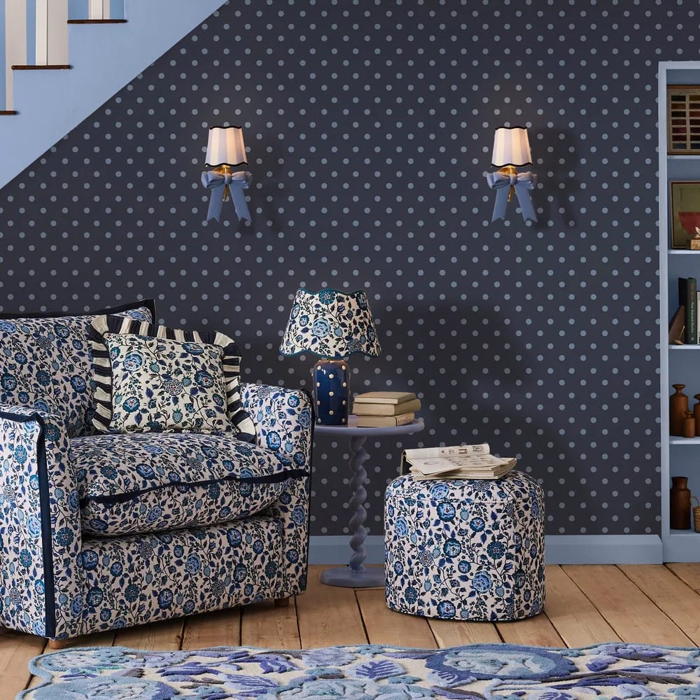Button Spot Navy Wallpaper roomset
