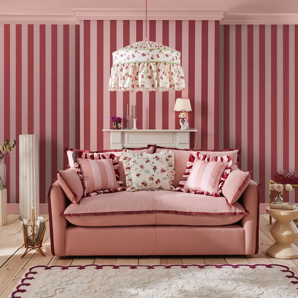 Canopy Stripe Pink & Red Wallpaper roomset