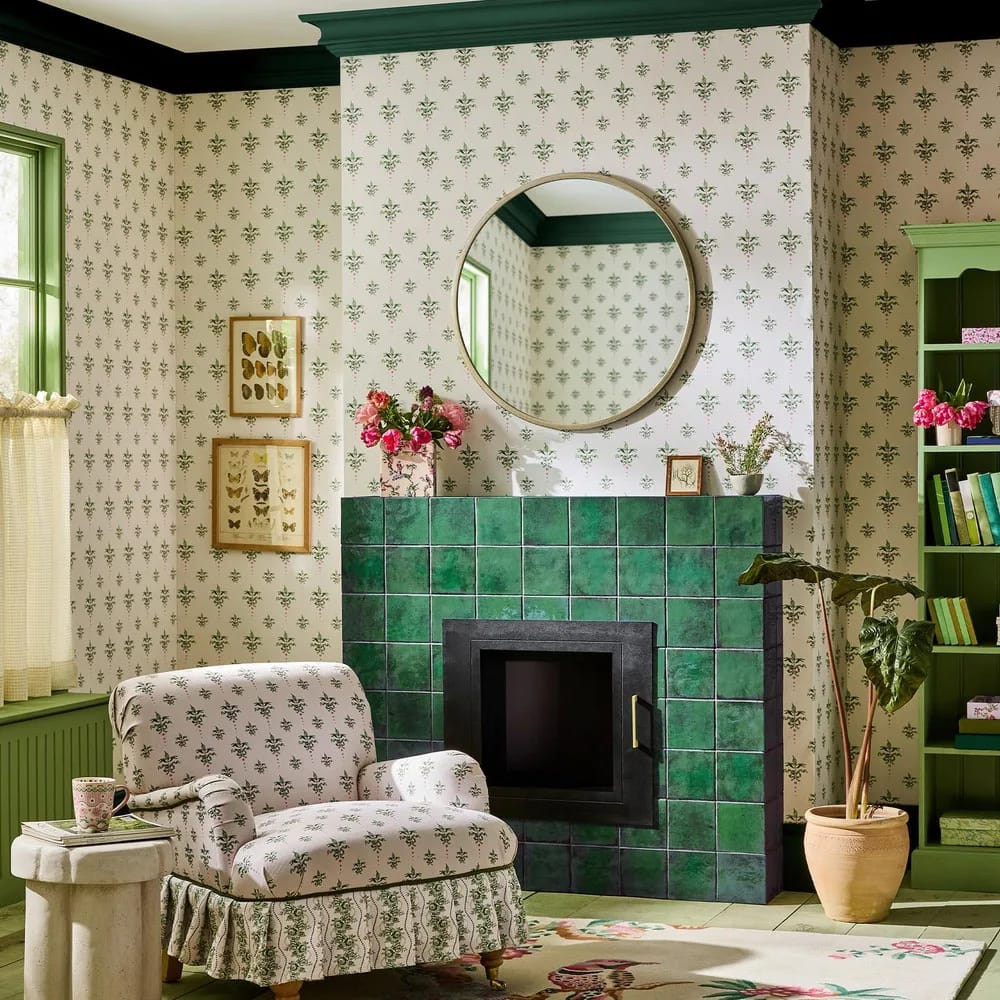 Cath Crest Cream Wallpaper roomset