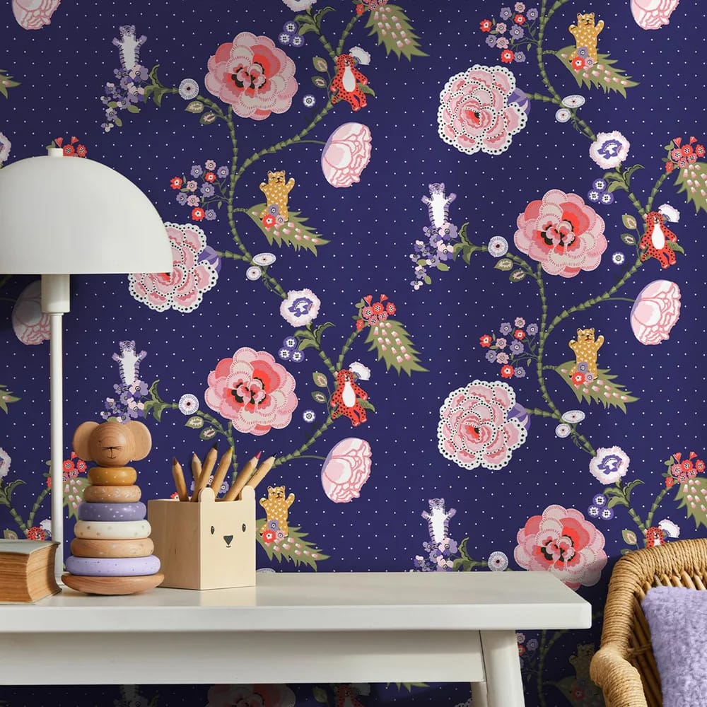 Catnip Navy Wallpaper roomset