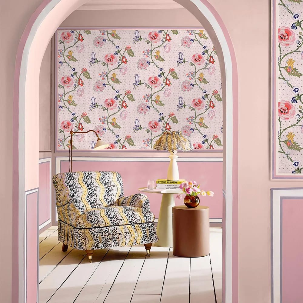 Catnip Pink Wallpaper roomset