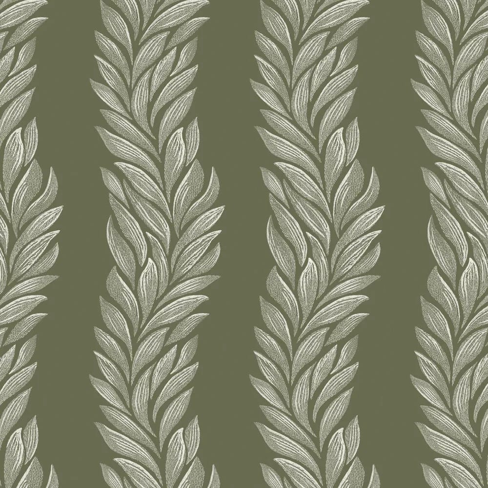 Caulderton Leaves Olive Green Wallpaper roomset