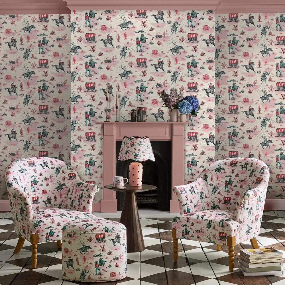 Cowgirls Pink Wallpaper roomset