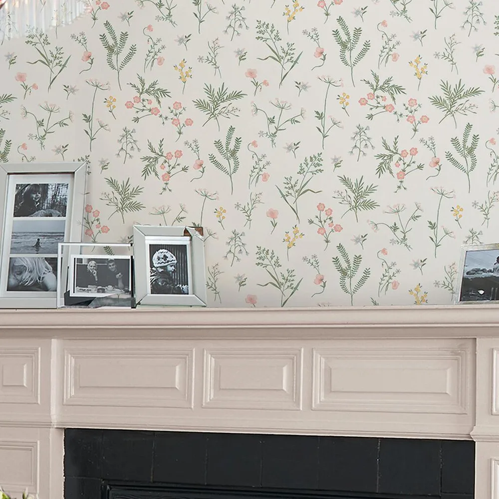 Crosswell Coral Pink Wallpaper roomset