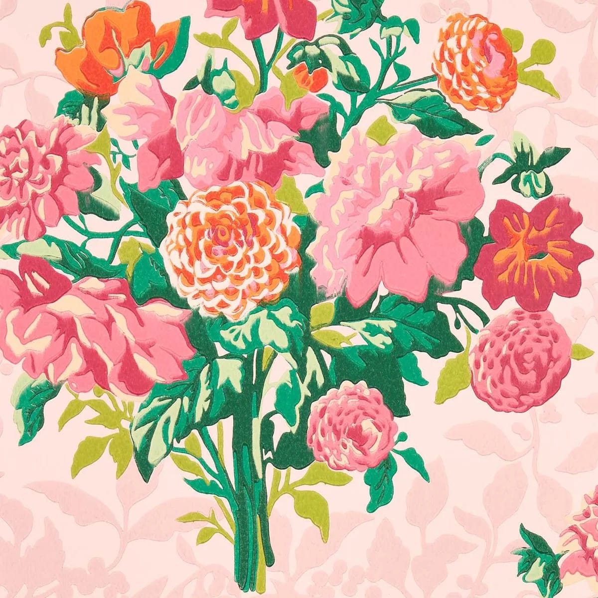 Dahlia Bunch Wallpaper — Rose Quartz/Spinel