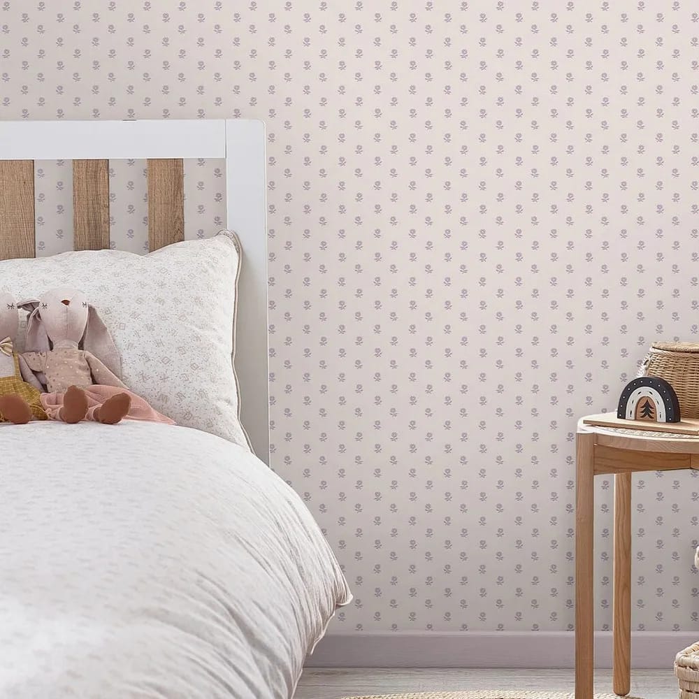 Daisy Lavender Purple Wallpaper roomset