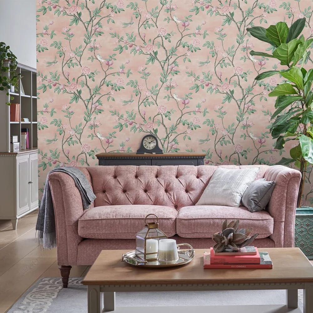 Eglantine Blush Wallpaper roomset