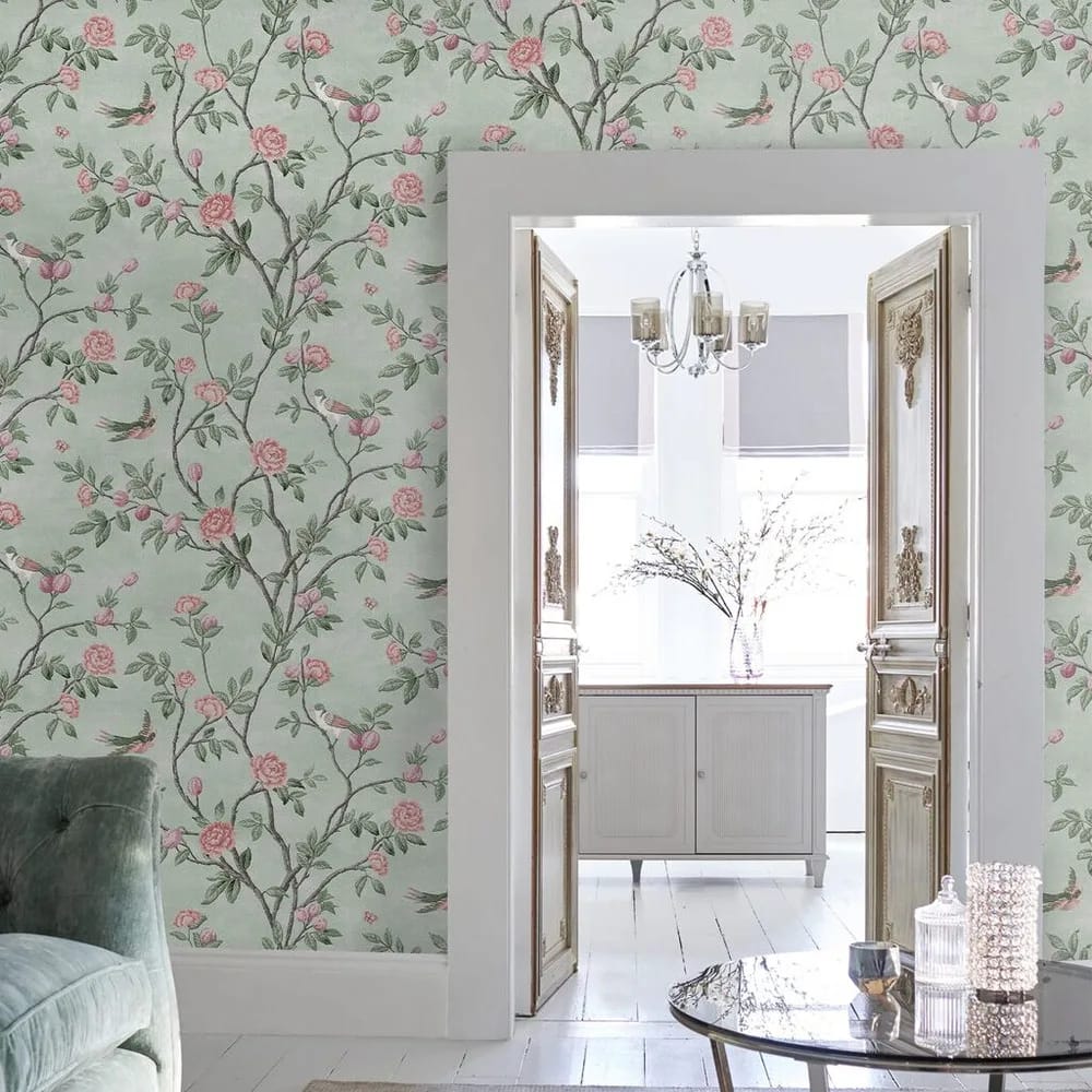 Eglantine Eau de Nil Wallpaper roomset