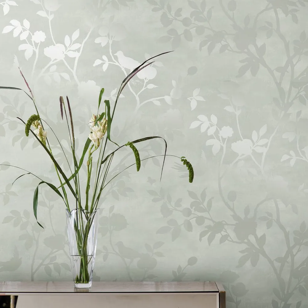 Eglantine Silhouette Eau de Nil Wallpaper roomset