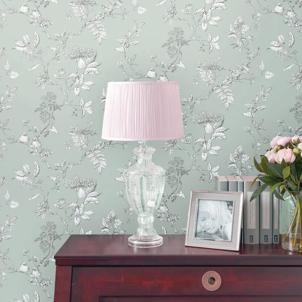 Elderwood Duck Egg Wallpaper roomset
