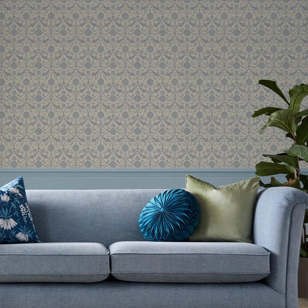 Endale Trellis Newport Blue Wallpaper roomset