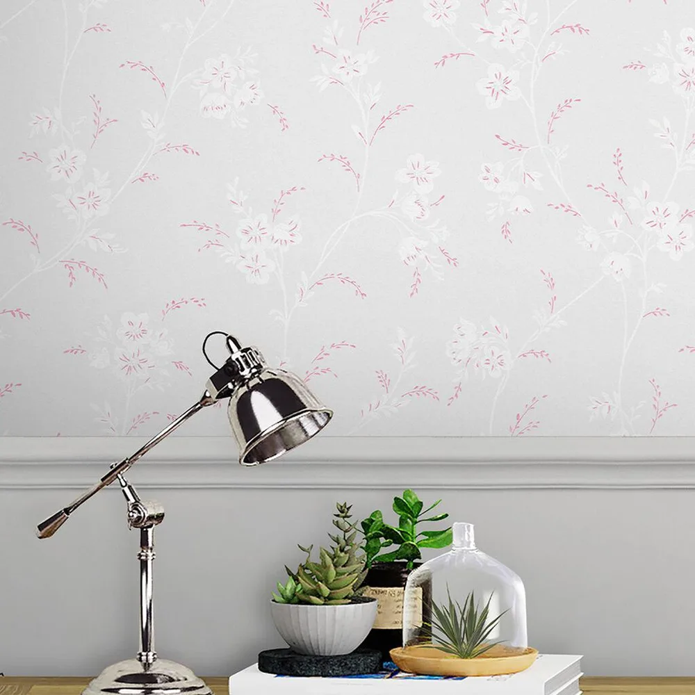 Eva Floral Sugared Grey Wallpaper roomset