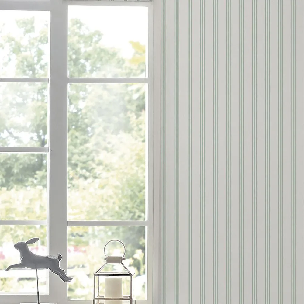 Farnworth Stripe Sage Green Wallpaper roomset
