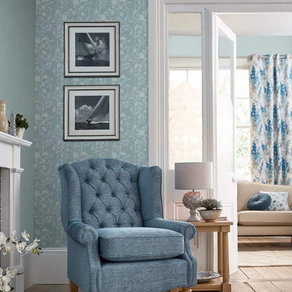 Fennelton Pale Newport Blue Wallpaper roomset