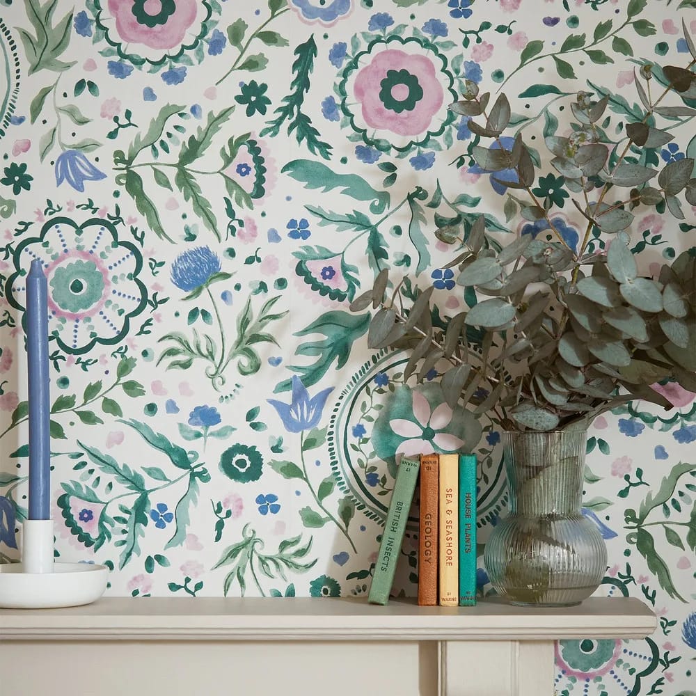 Festival Flowers Wallpaper — Cream