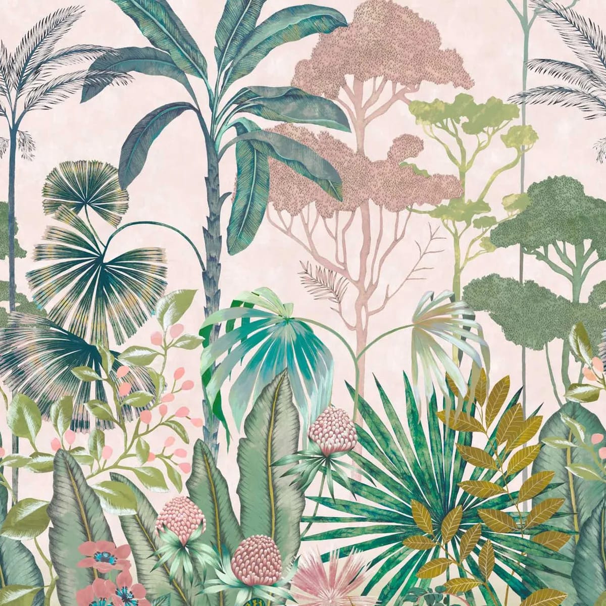 Floreana Bleached Coral/Succulent/Fig Leaf Wallpaper roomset