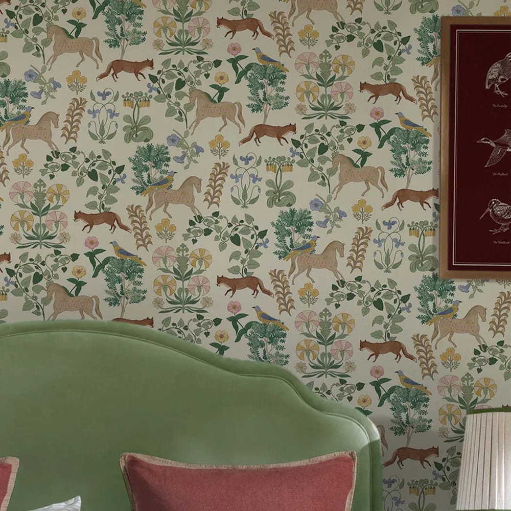 Folk Forest Floral Multi Wallpaper Wallpaper roomset