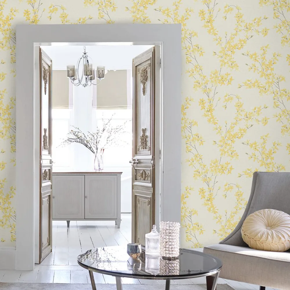 Forsythia Sunshine Wallpaper roomset