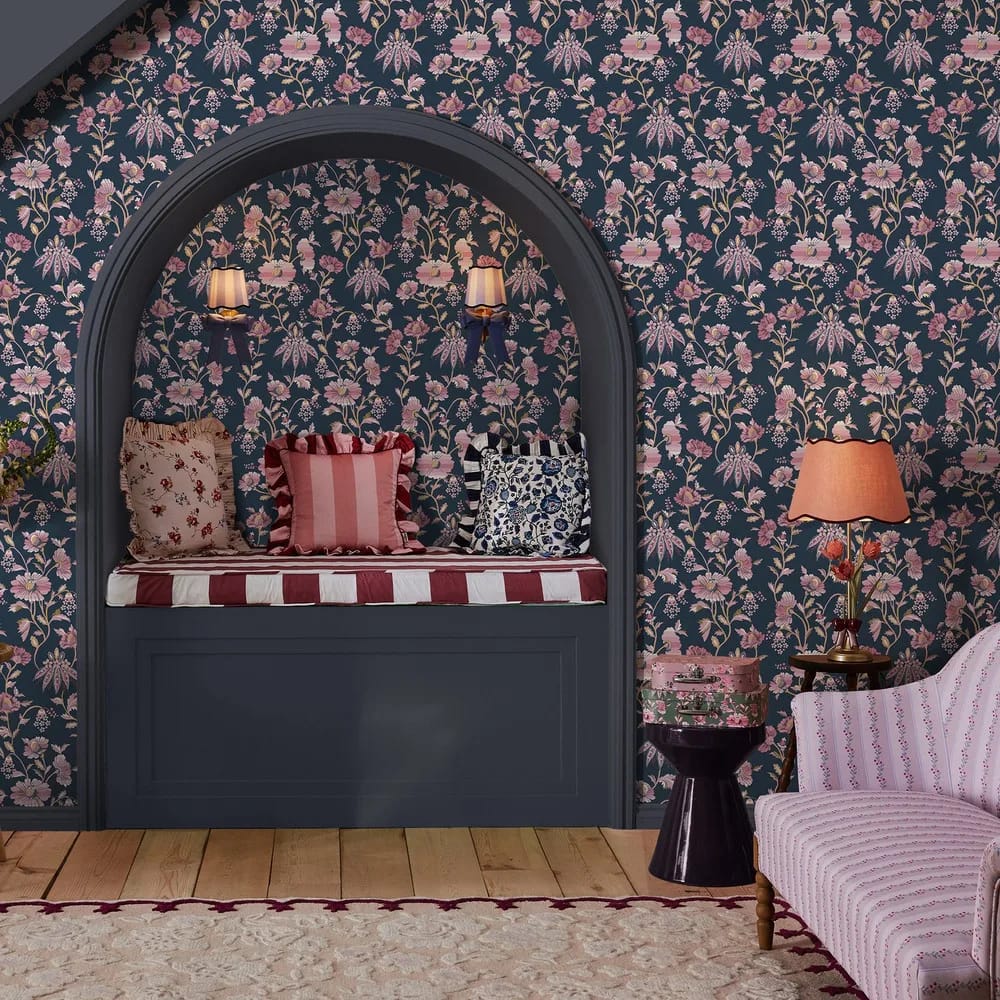 Friendship Garden Navy Wallpaper roomset