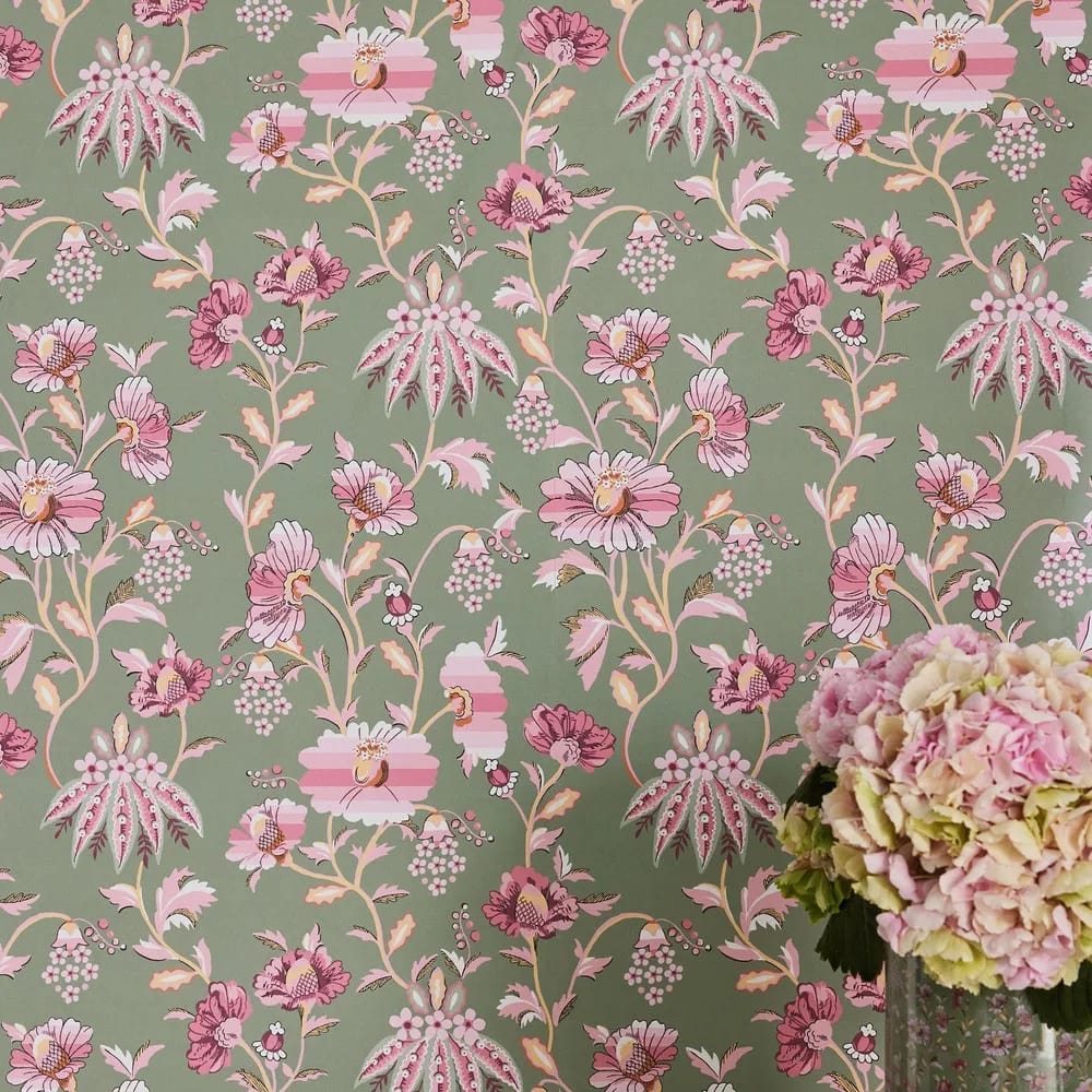 Friendship Garden Sage Wallpaper roomset