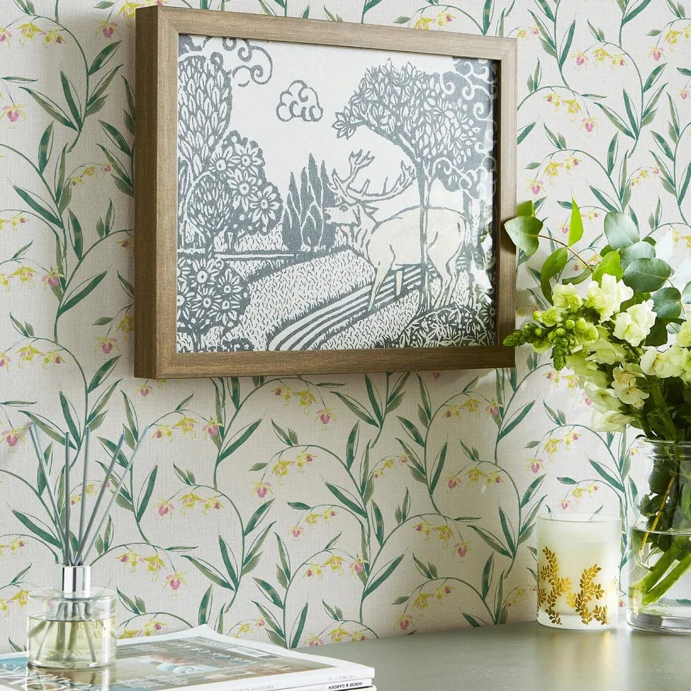 Fulwell Fuchsia Pale Slate Grey Wallpaper roomset