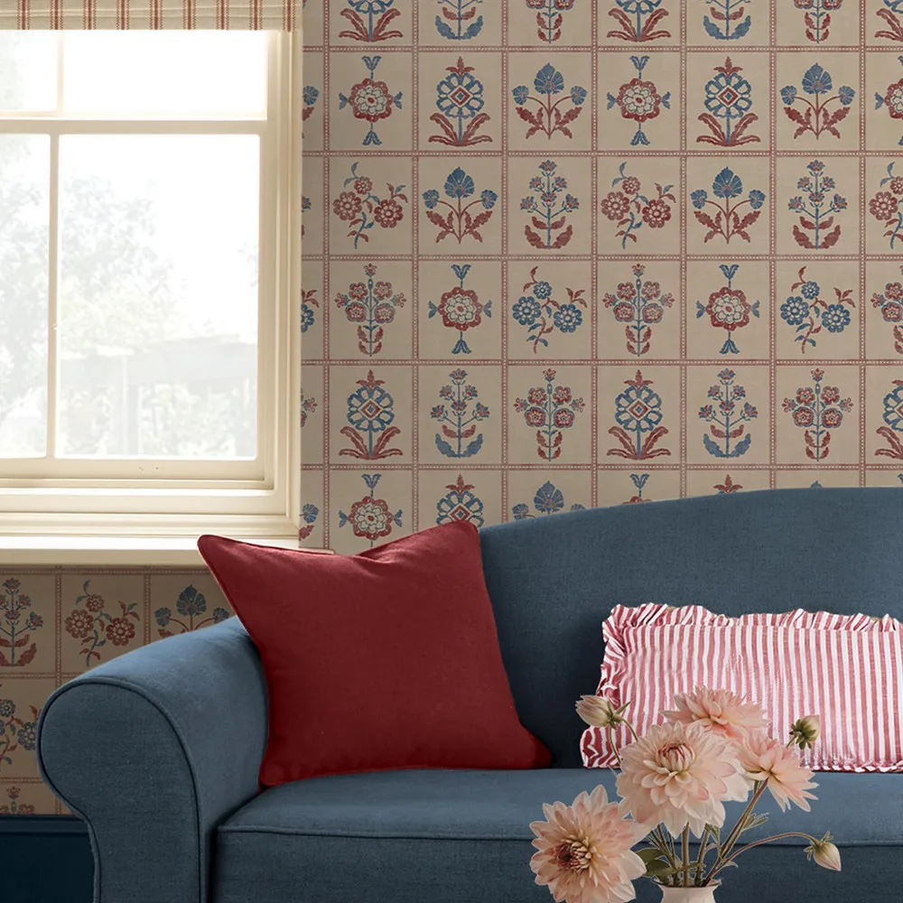 Garden Floral Grid Wallpaper roomset
