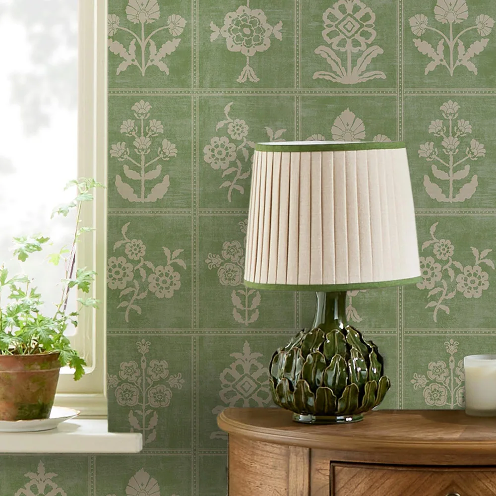 Garden Floral Grid Pistachio Wallpaper roomset