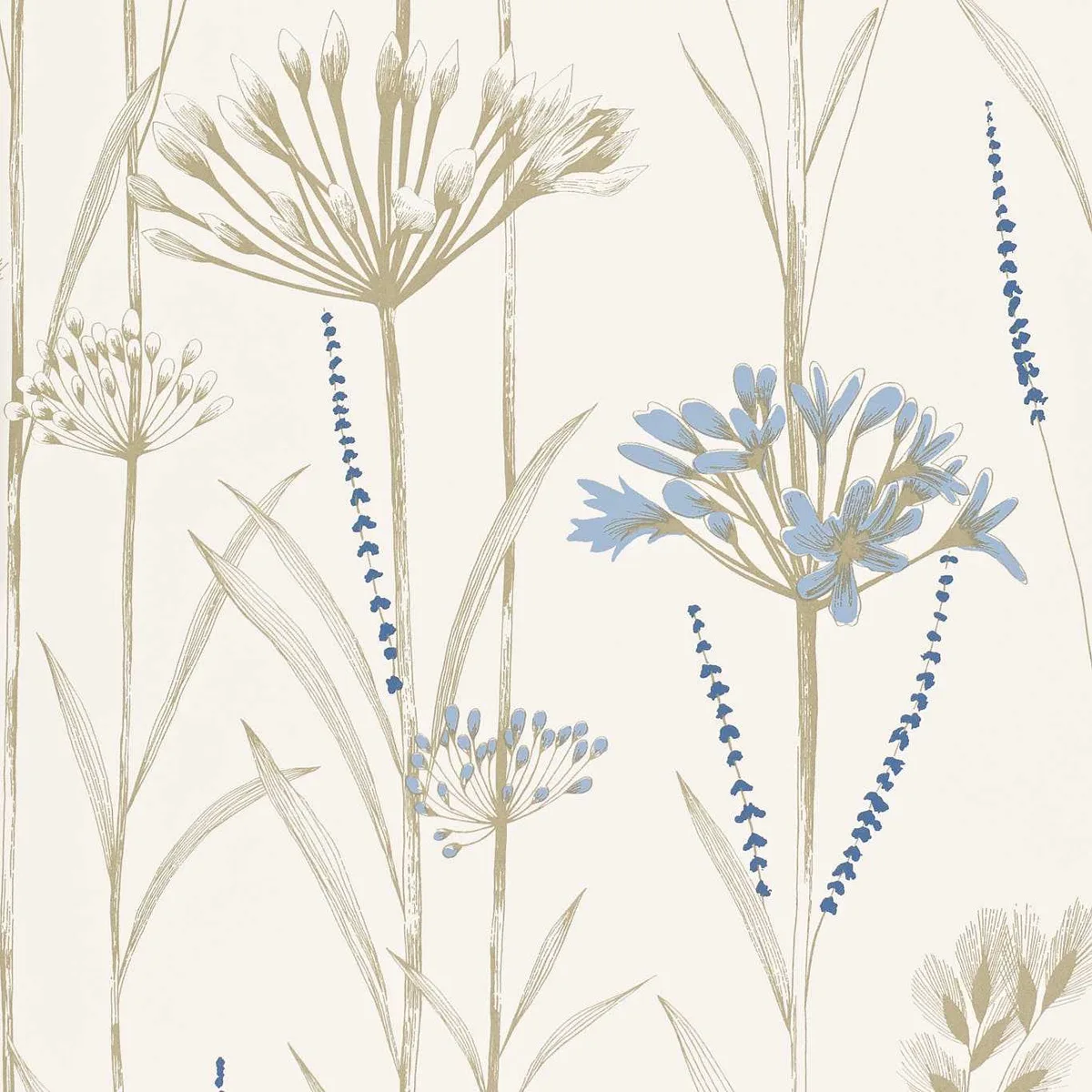 Gardinum Wallpaper — Chalk/Wedgwood/Gold