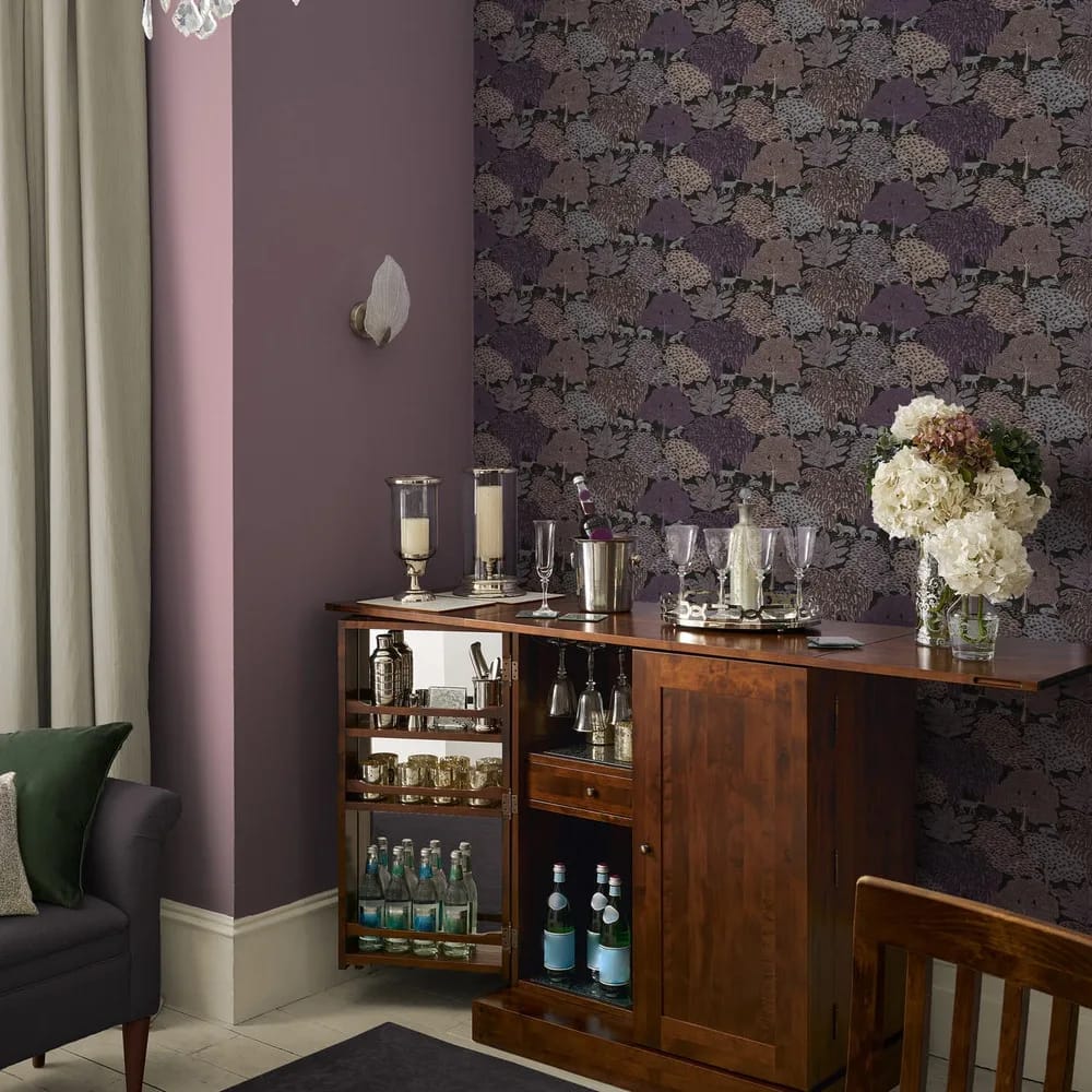 Garwood Grove Violet Grey Wallpaper roomset