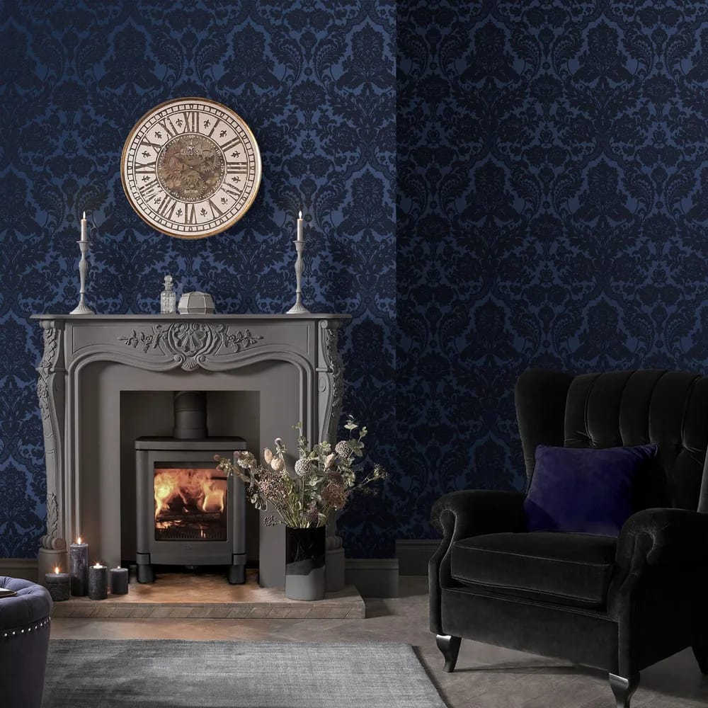Gothic Damask Flock Wallpaper roomset