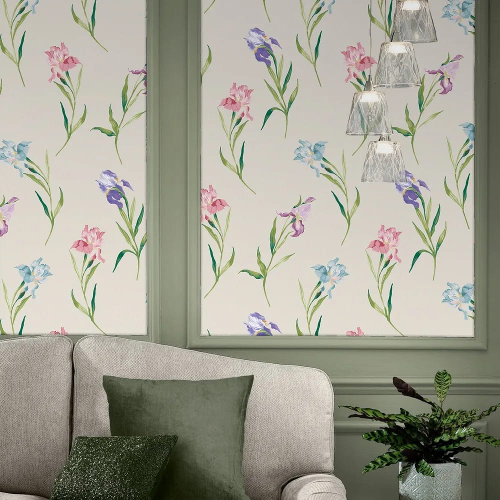 Hawling Irises Soft Natural Wallpaper roomset