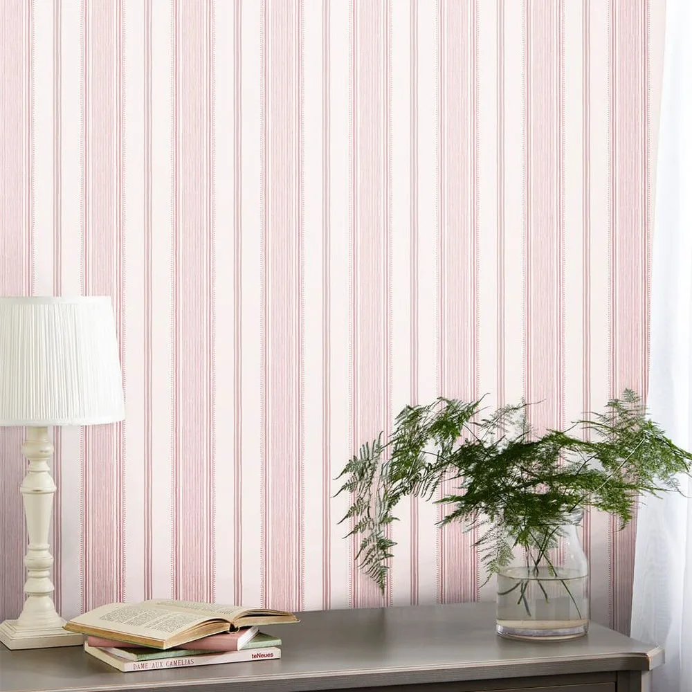 Heacham Stripe Blush Wallpaper roomset