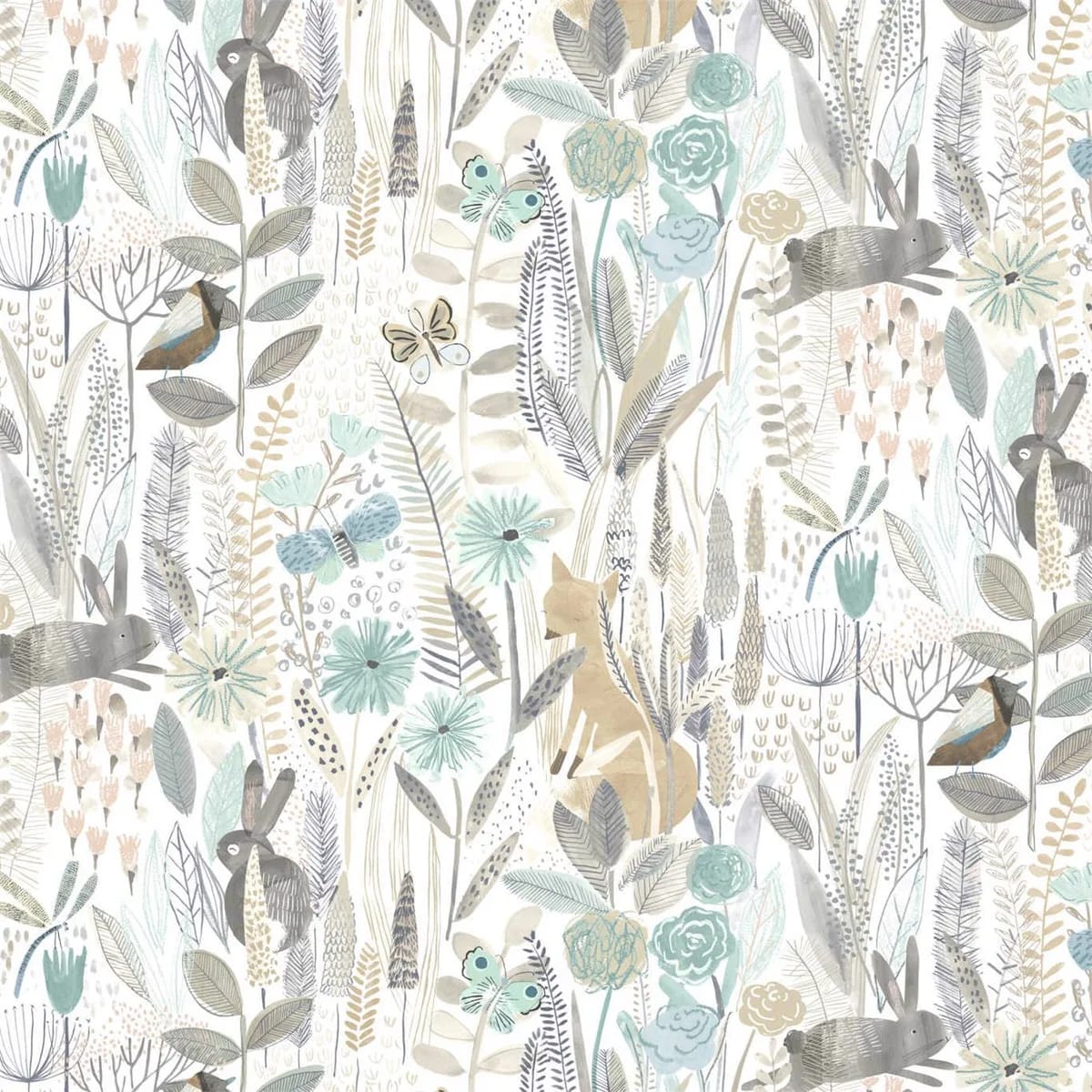 Hide And Seek Wallpaper — Linen/Duck Egg/Stone