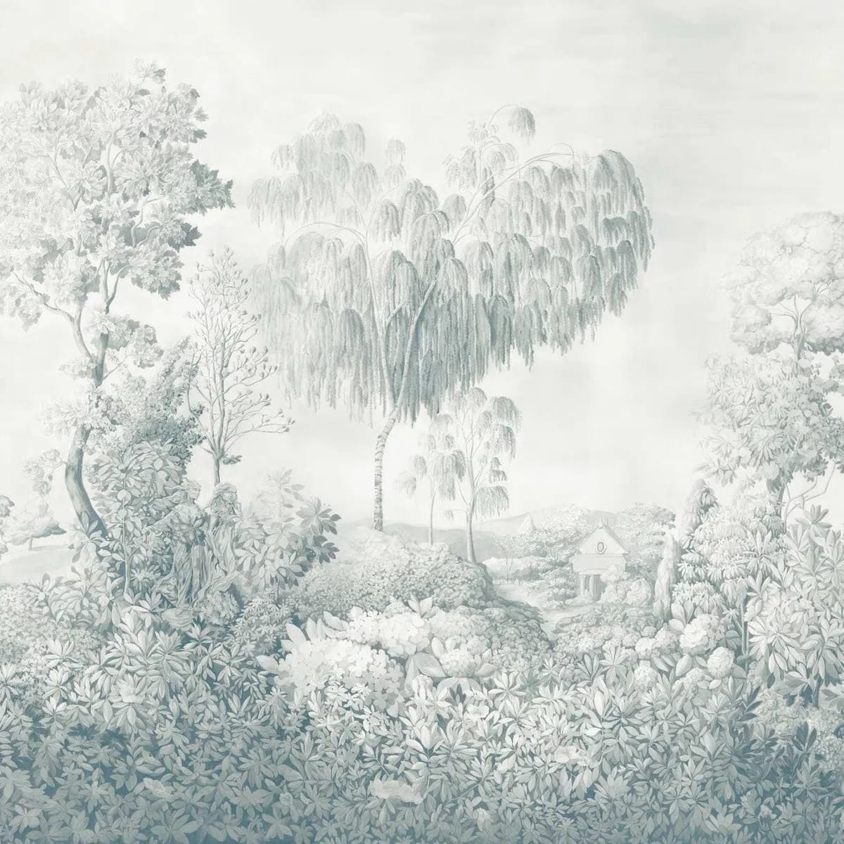 Highgrove Arboretum Ether Blues Wallpaper roomset