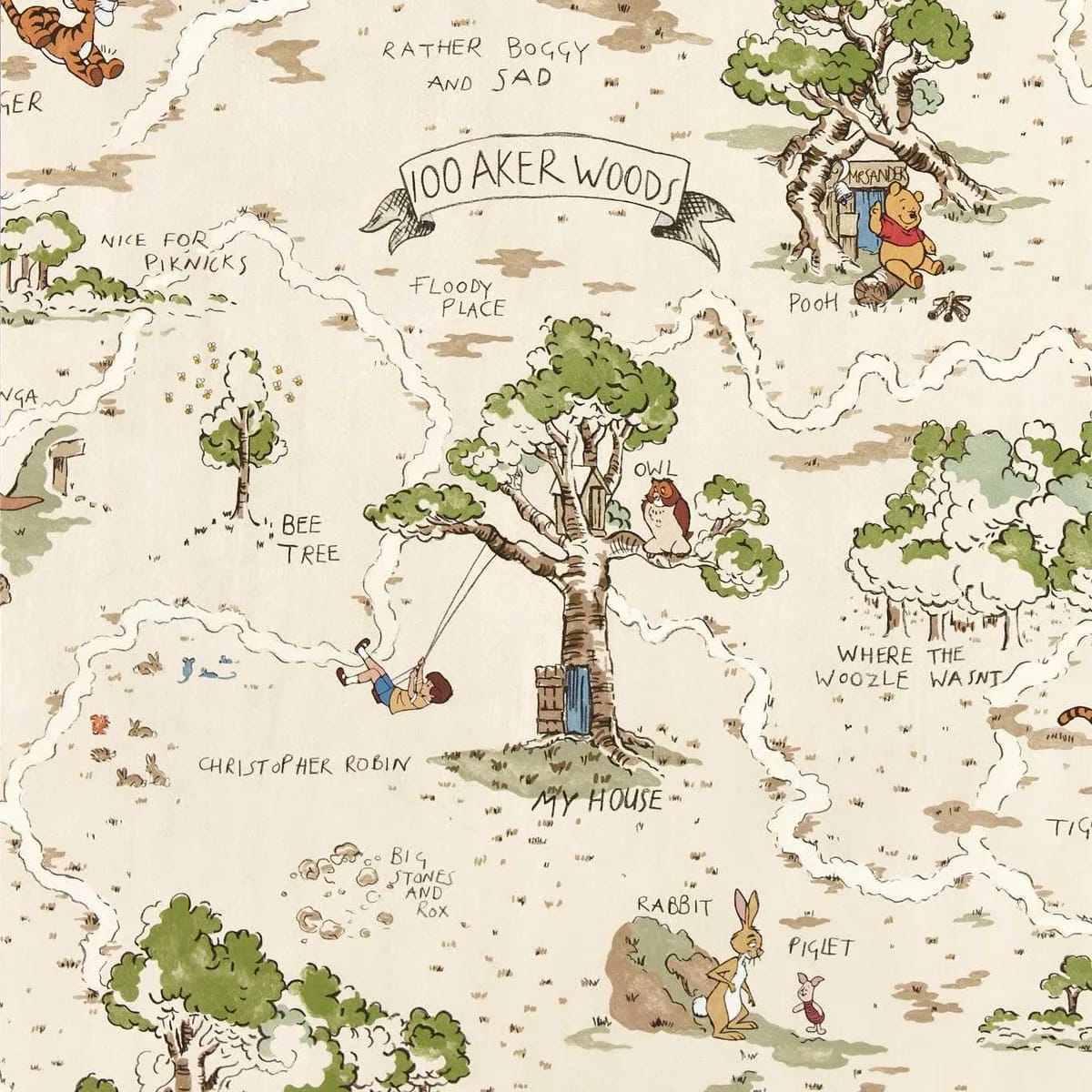 Hundred Acre Wood Cashew Wallpaper roomset