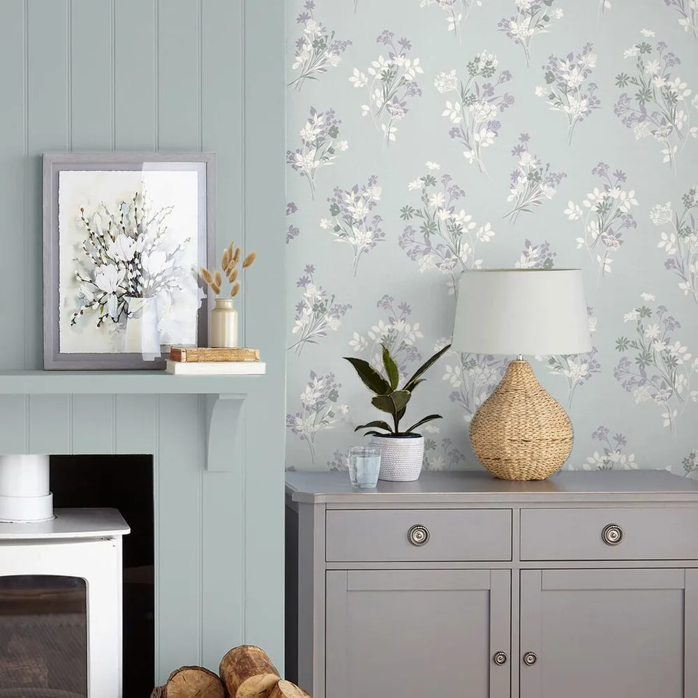 Igerna Pale Duck Egg Blue Wallpaper roomset